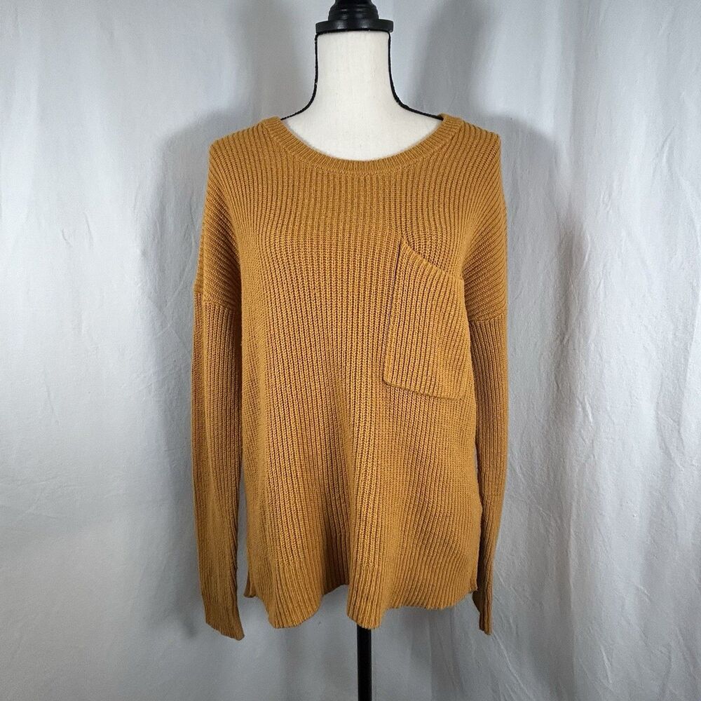 Madewell Ribbed Knit Pullover Sweater Size S Thompson Mustard Yellow Pocket